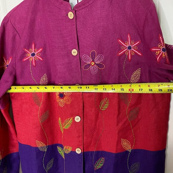 Coldwater Creek Embroidered Floral Linen-Blend Jacket M Colorblock Boho Artsy - Picture 7 of 9